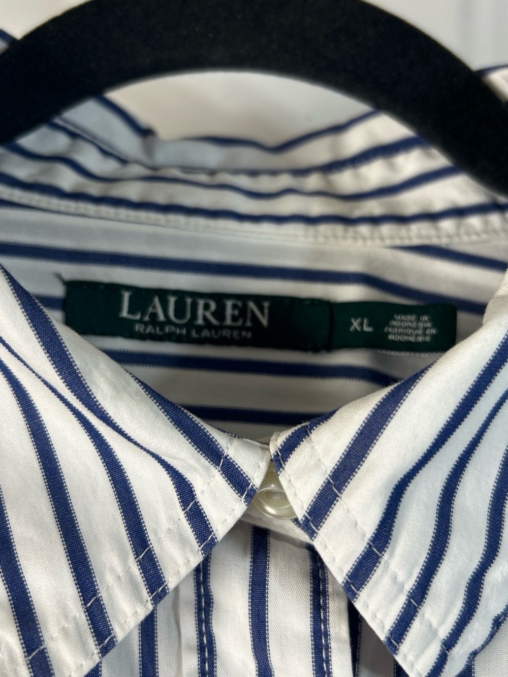 Ralph Lauren White and Navy Vertical Stripe Button-Down Shirt - Picture 2 of 4